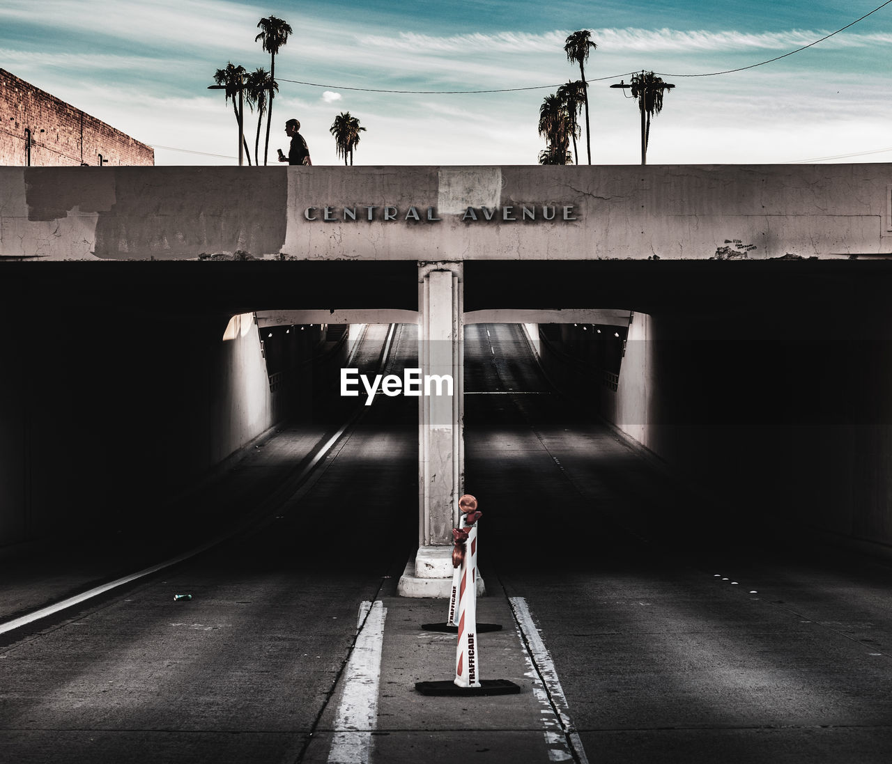 Man standing on bridge against sky