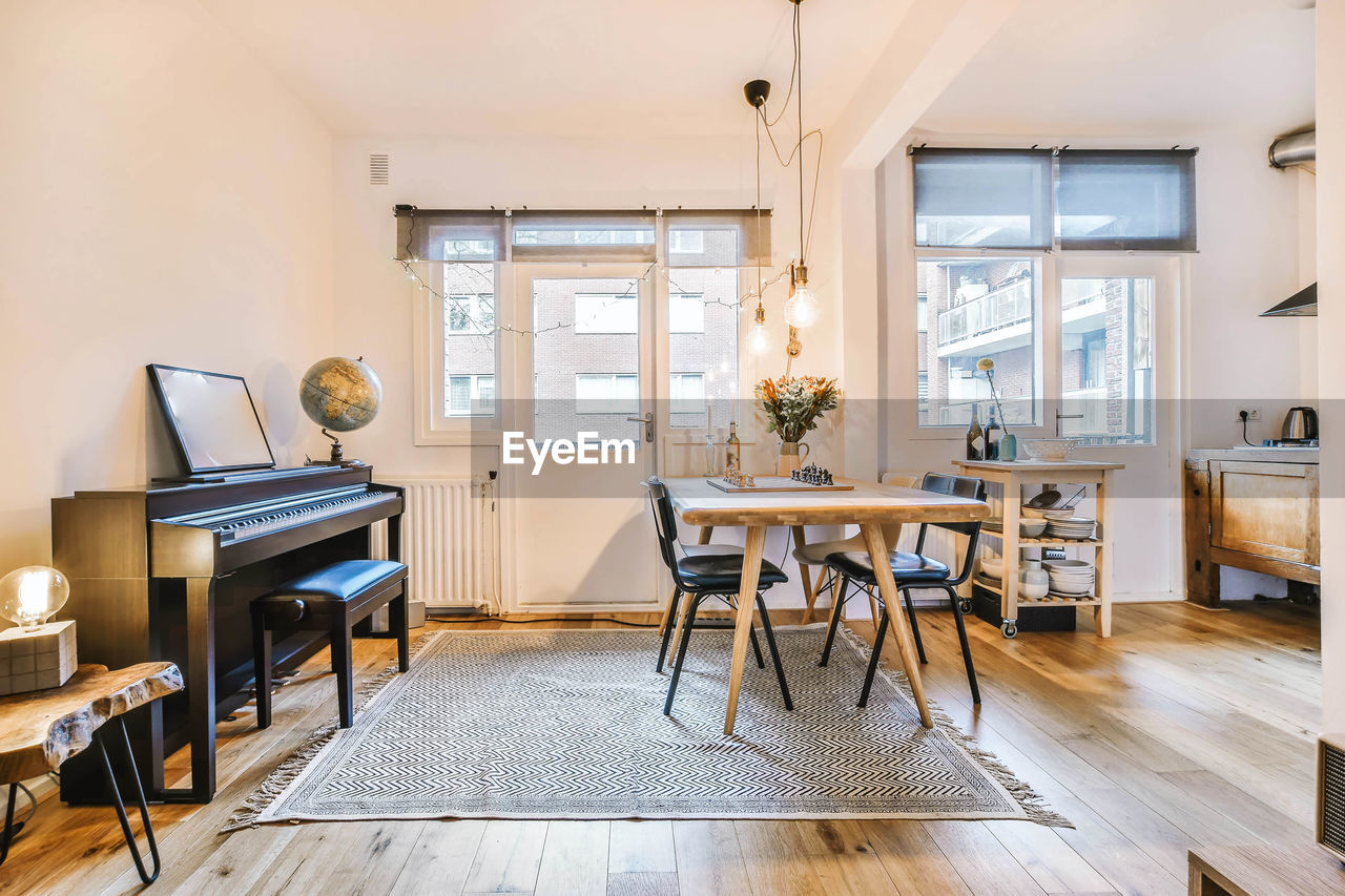 Empty chairs and table at home