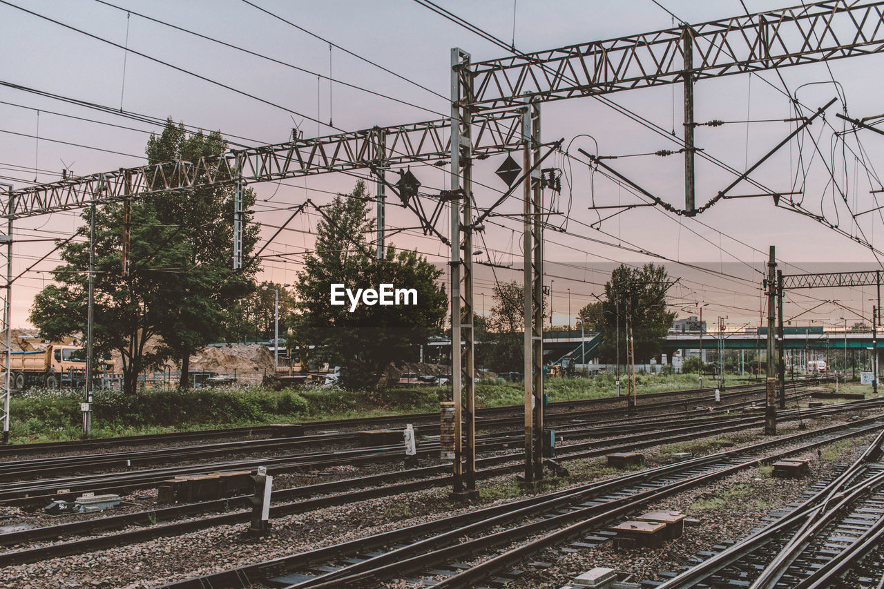 Railway tracks against clear sky