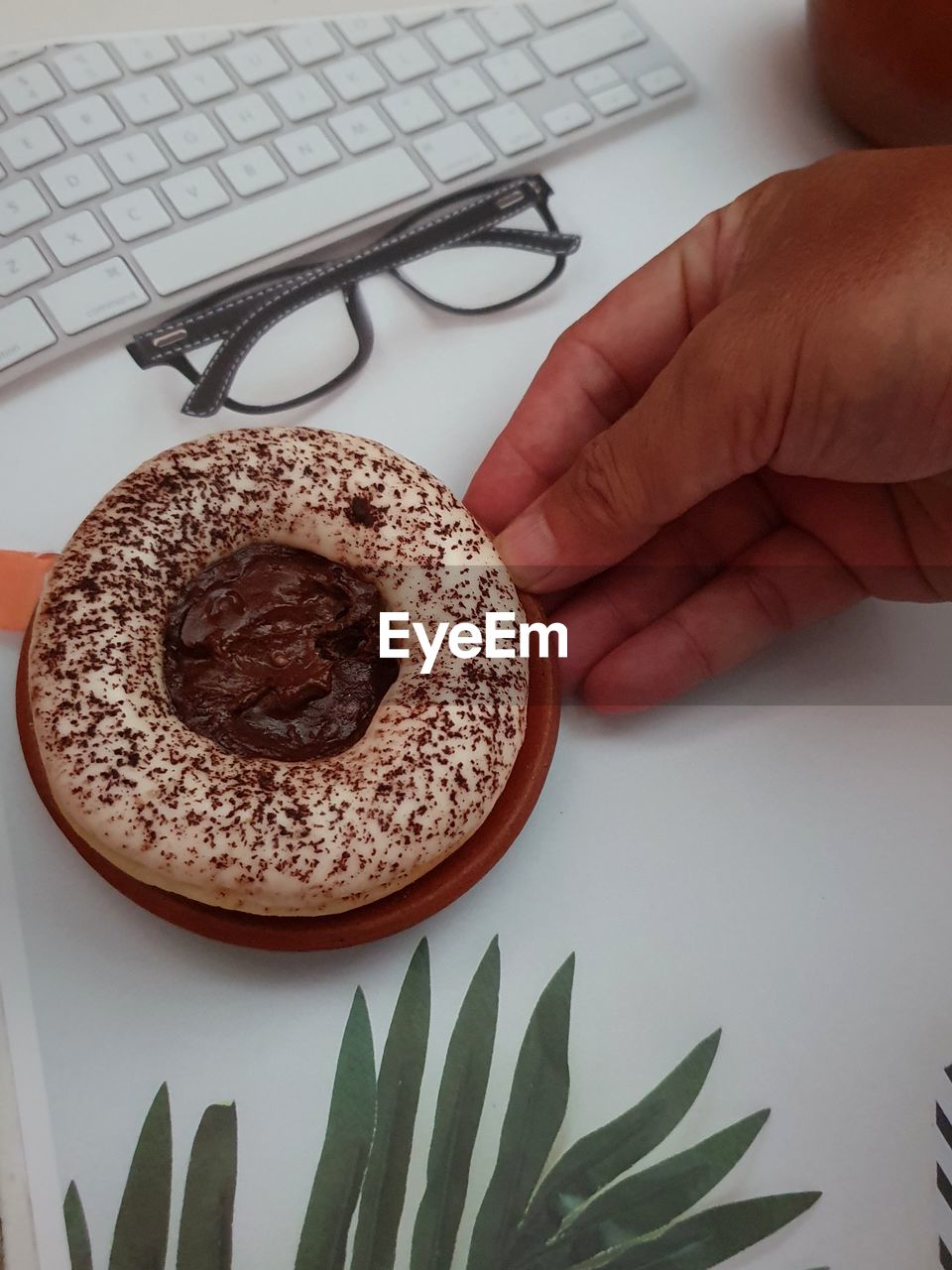 High angle view of person having breakfast in plate