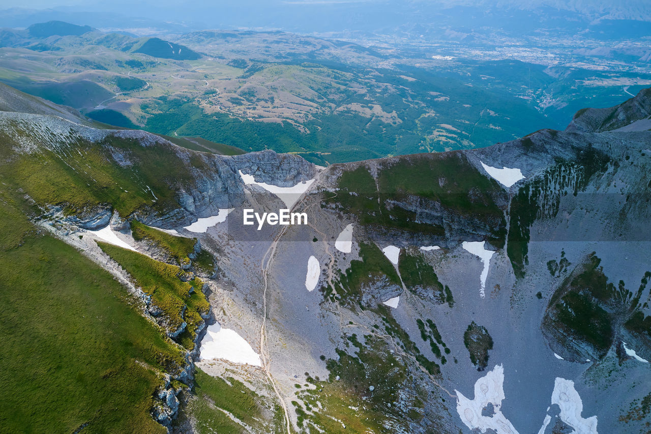 Aerial view of a mountain ridge of the complex of the gran sasso abruzzo