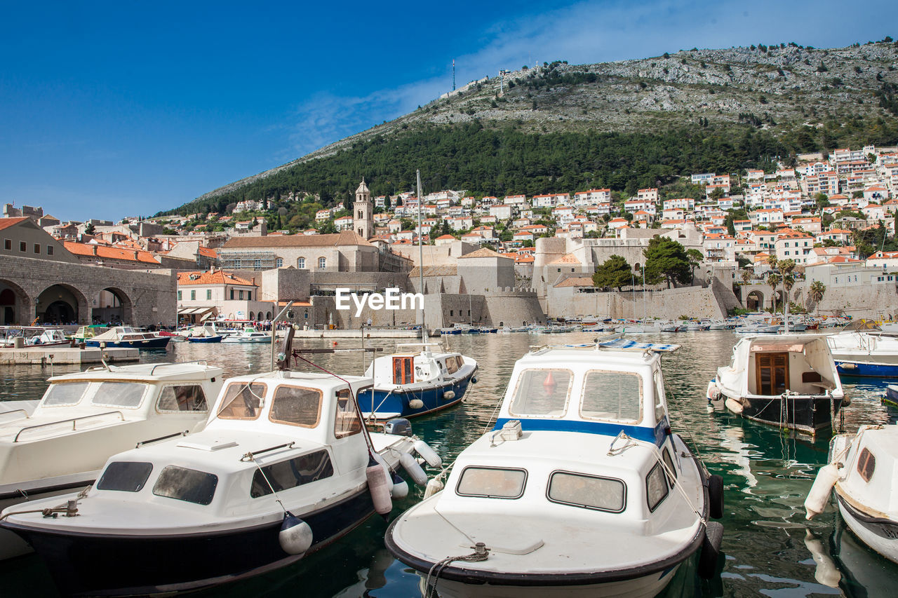 Dubrovnik city old port marina and fortifications