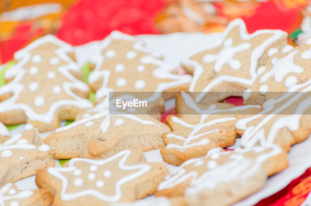Close-up of gingerbread cookies on table during christmas