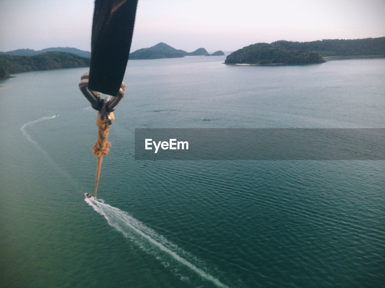 High angle view of rope in sea against sky