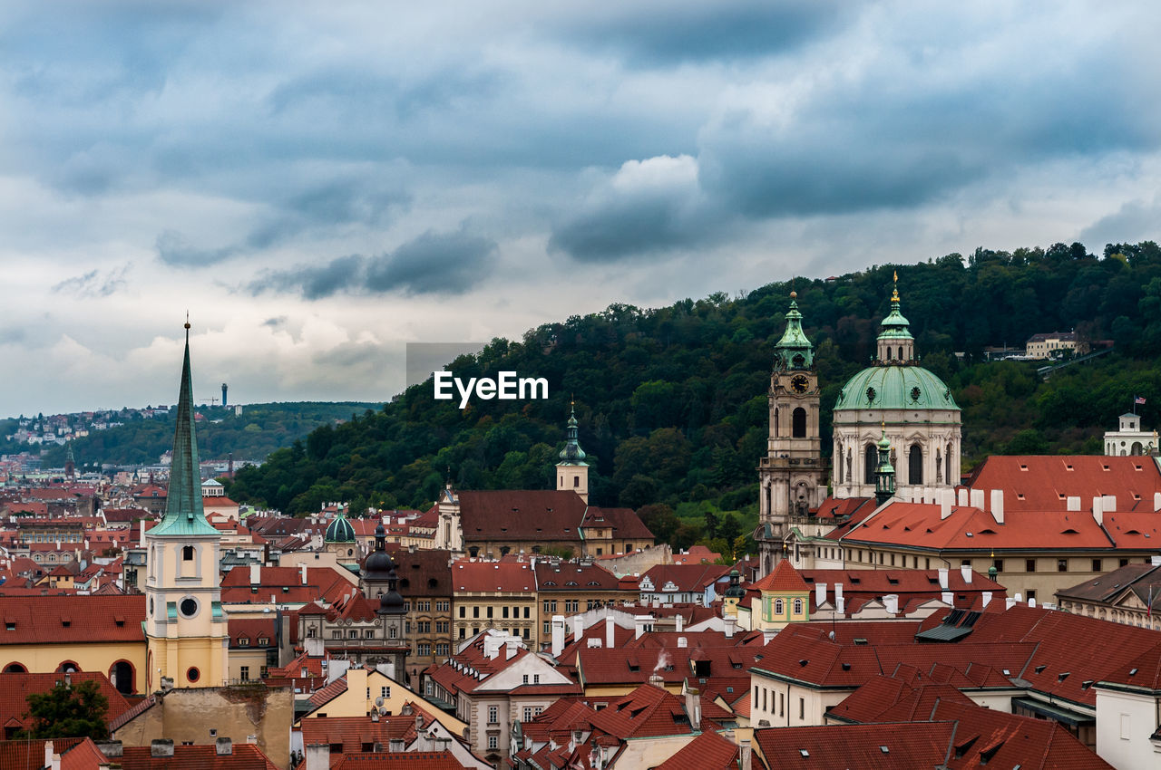 High angle view of cityscape against sky