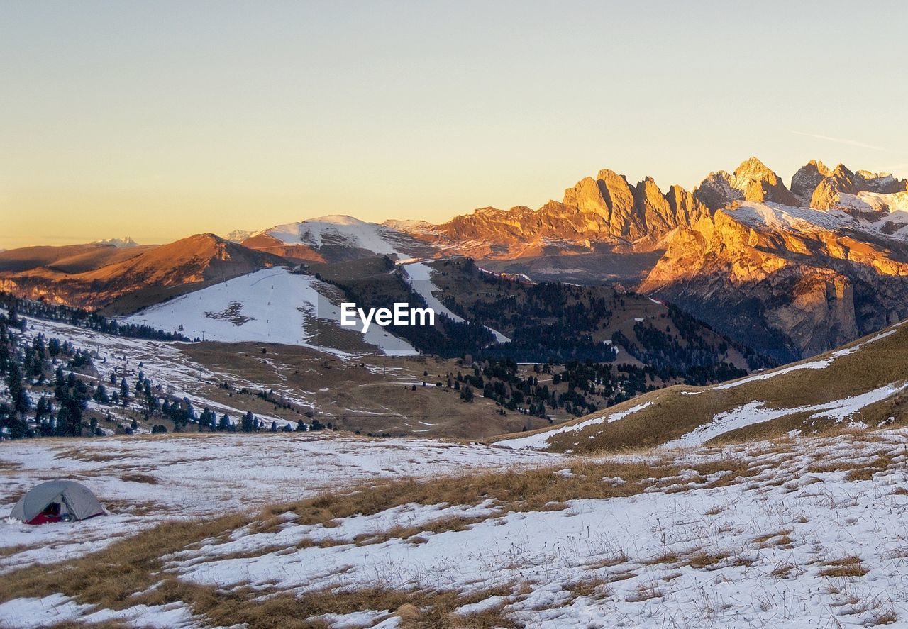 Scenic view of mountains against clear sky