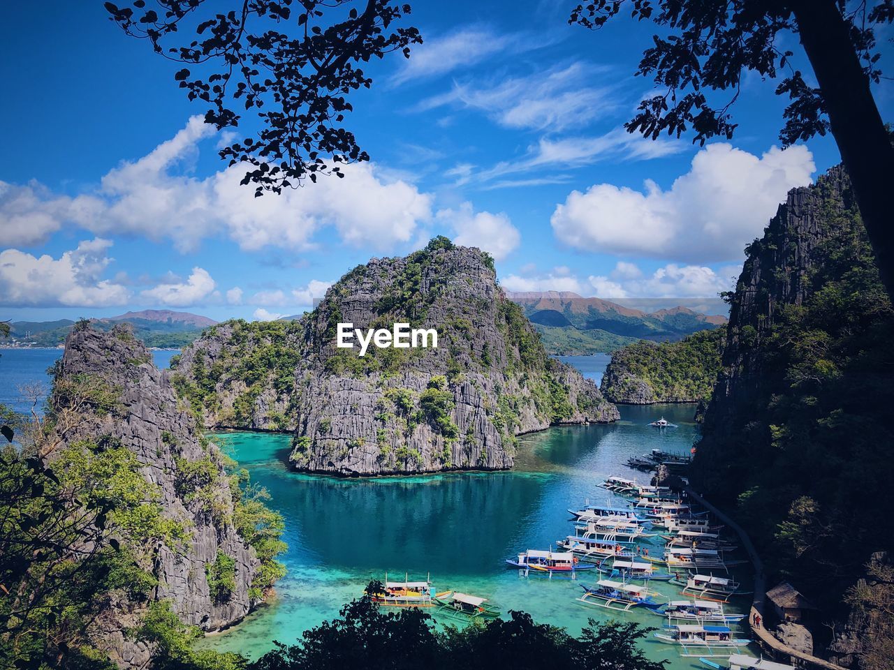 Scenic view of sea and trees against sky