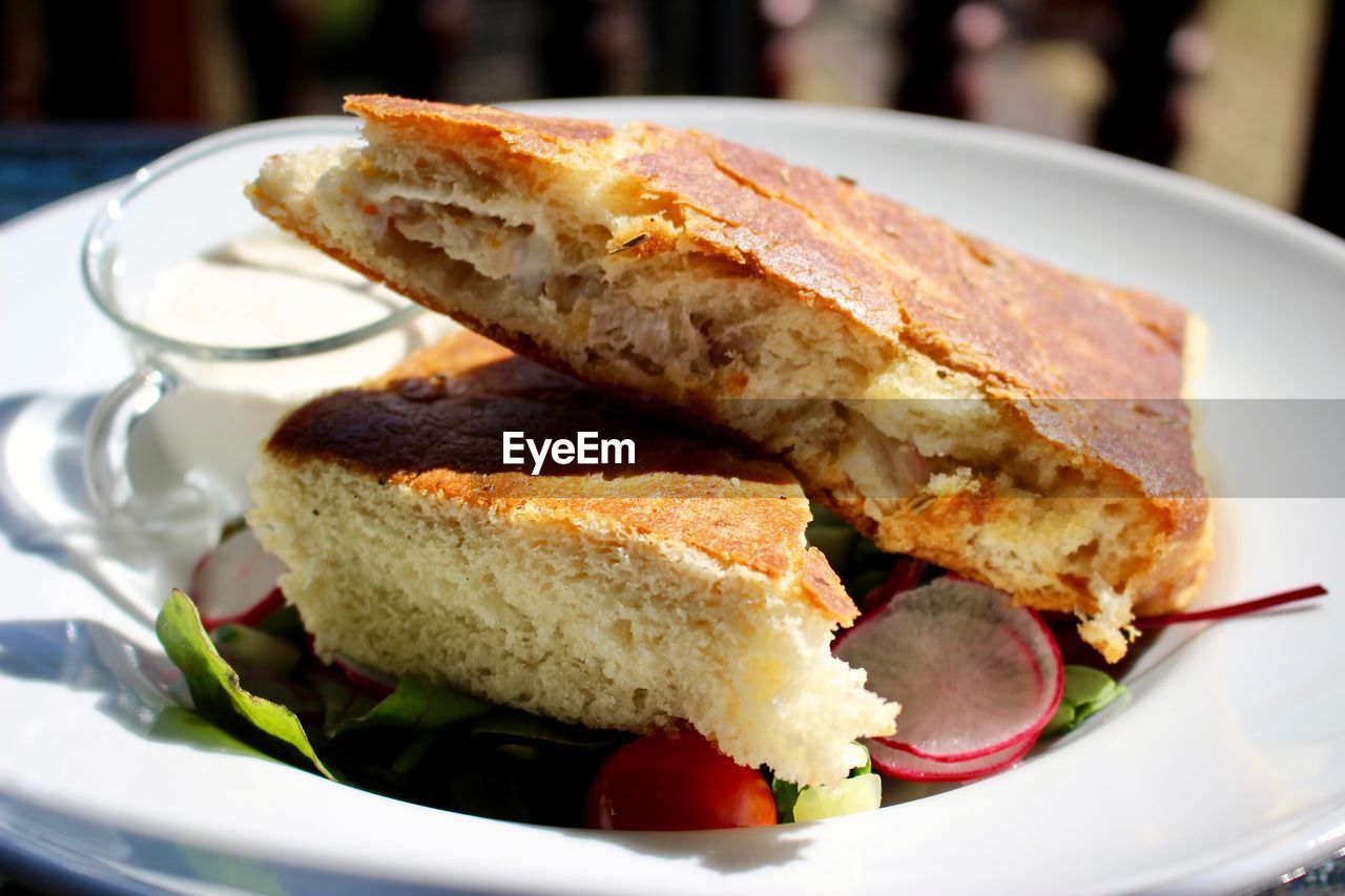 Close-up of breakfast served in plate