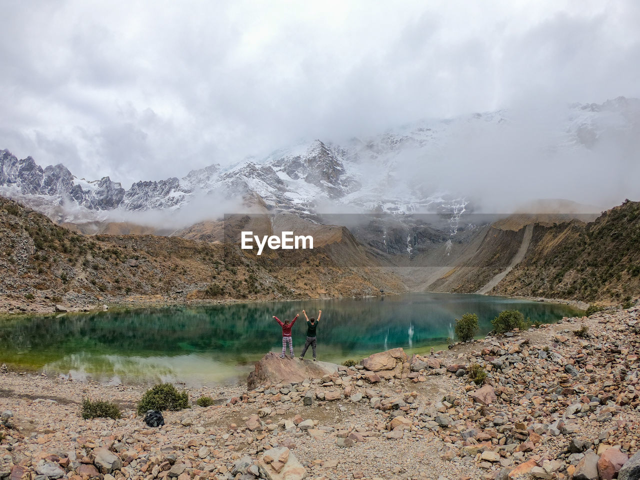 Scenic view of mountains against sky in humantay lake