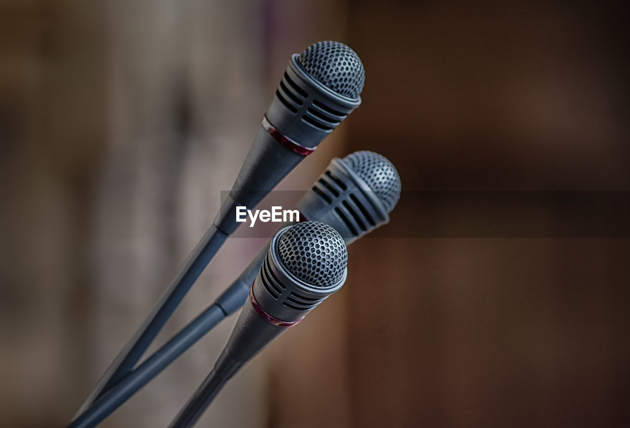 Close-up of microphones