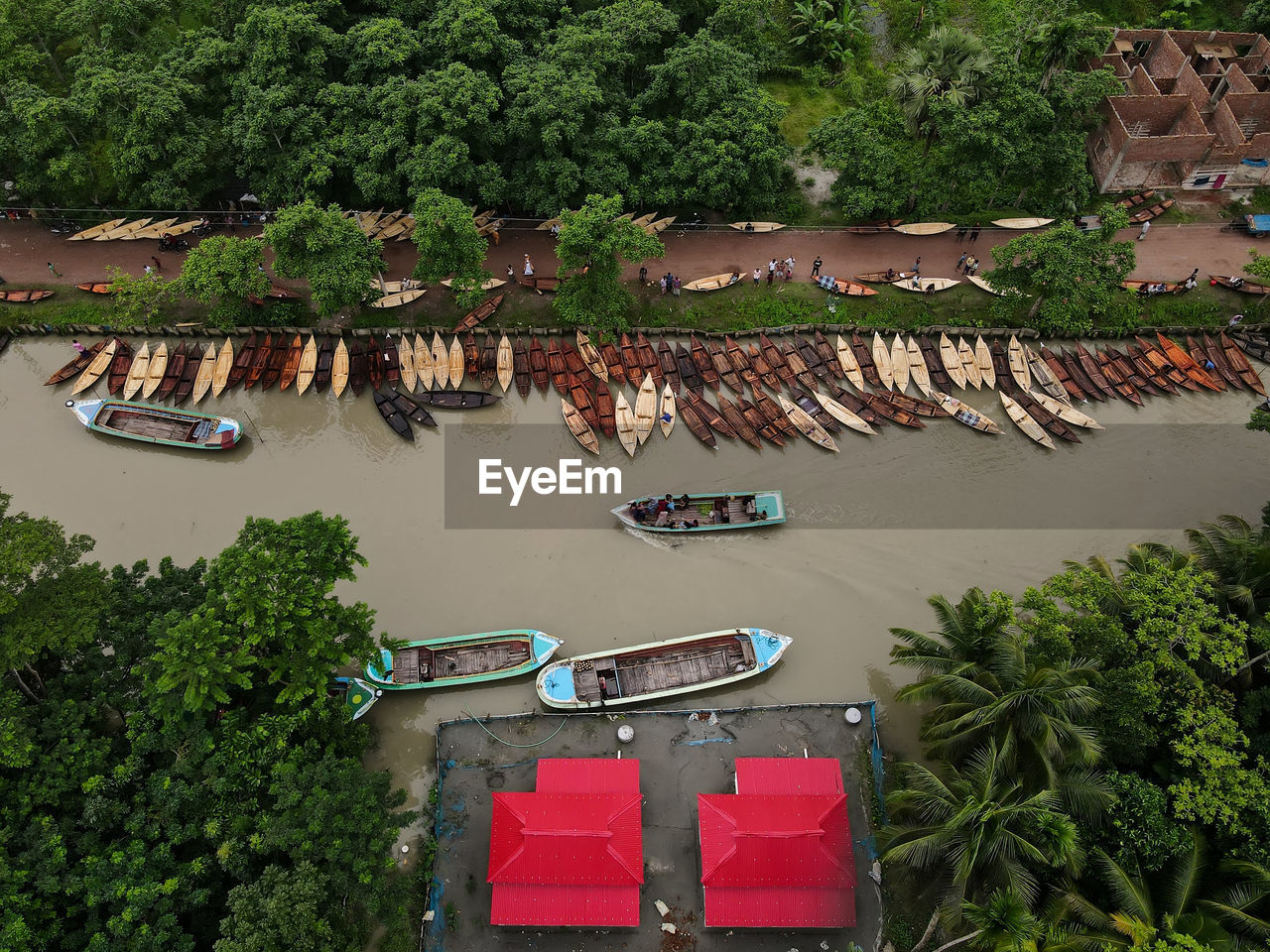 Aerial view of boat market in bangladesh 