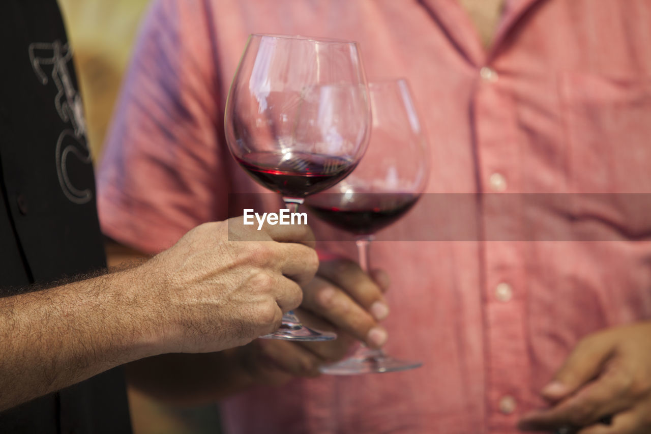 Midsection of men holding wineglasses