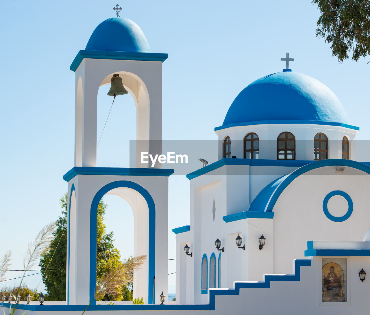 Blue white church on the island kos greece