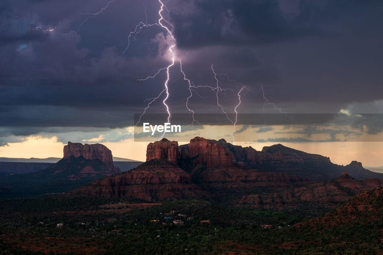 Lightning storm over cathedral rock in sedona, arizona