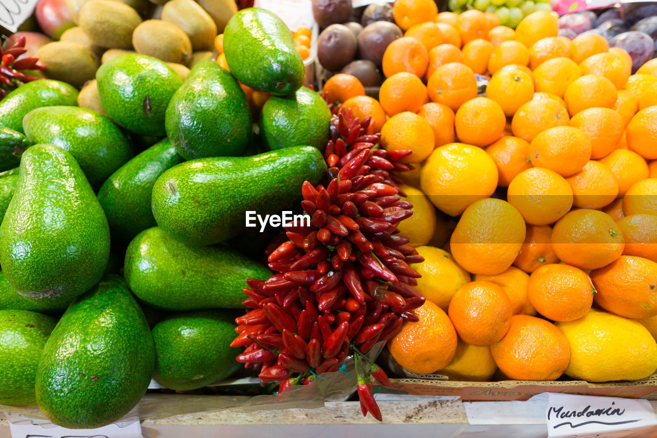 Full frame shot of fresh fruits for sale in market