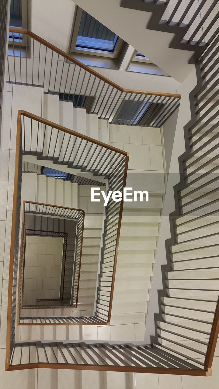 High angle view of spiral staircase in building
