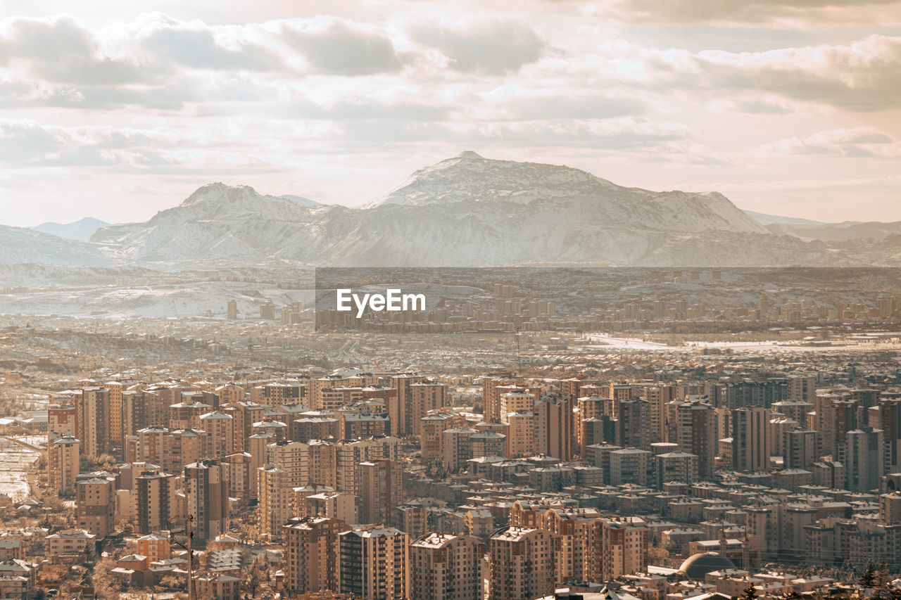 High angle view of buildings in city