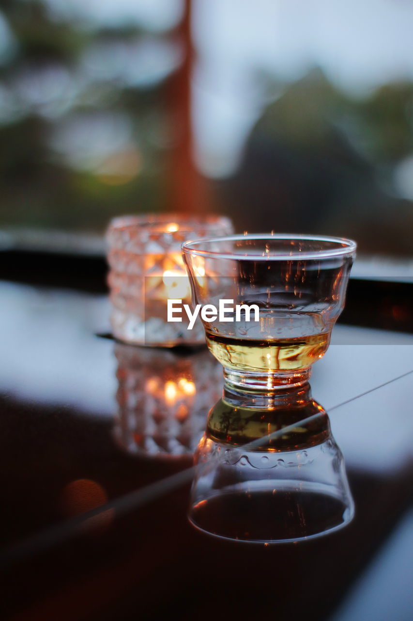 Close-up of whiskey on table