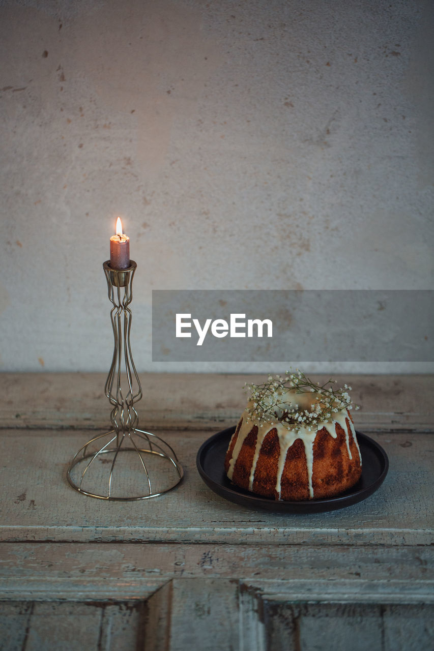 High angle view of cake on table