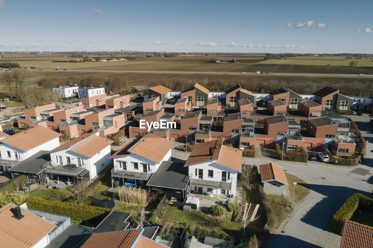 Aerial view of residential houses