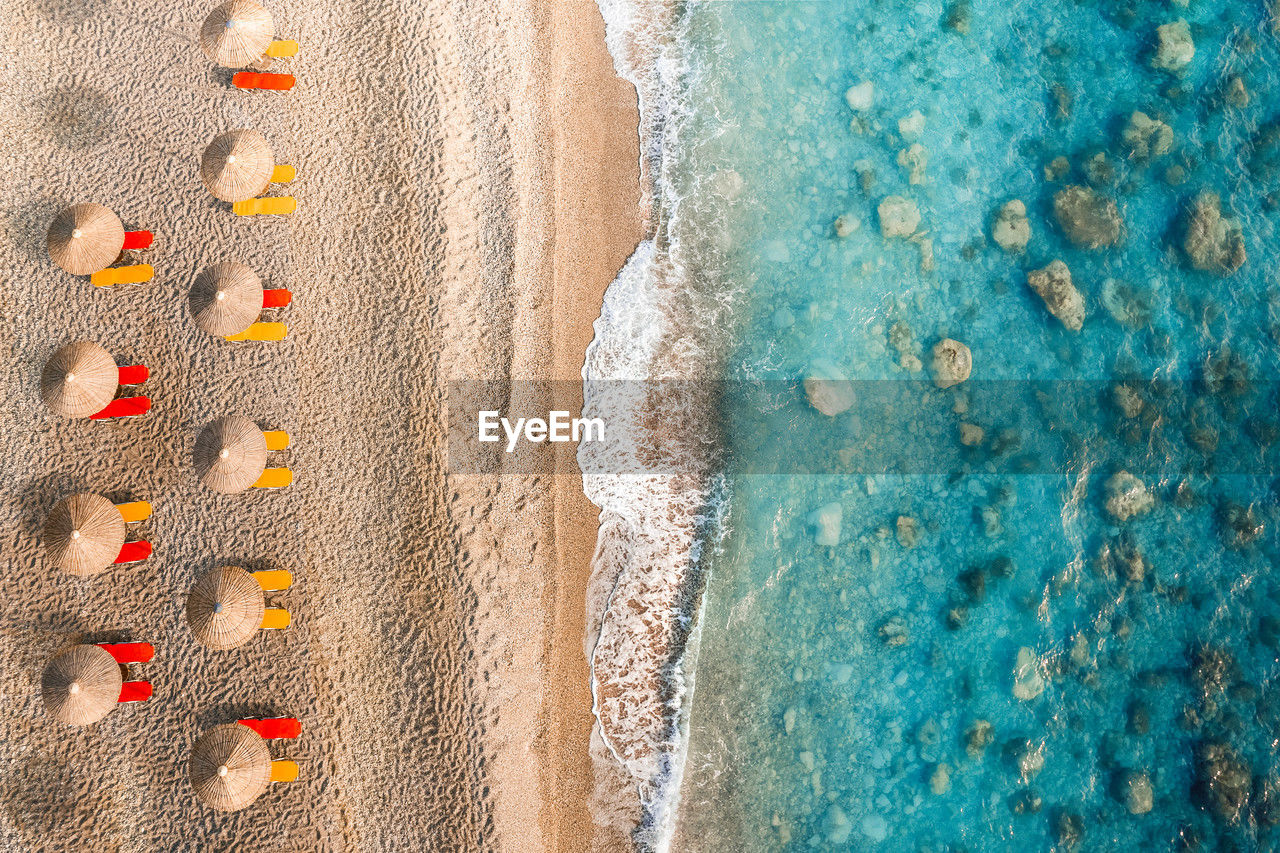 Aerial view of sun umbrellas on the beach