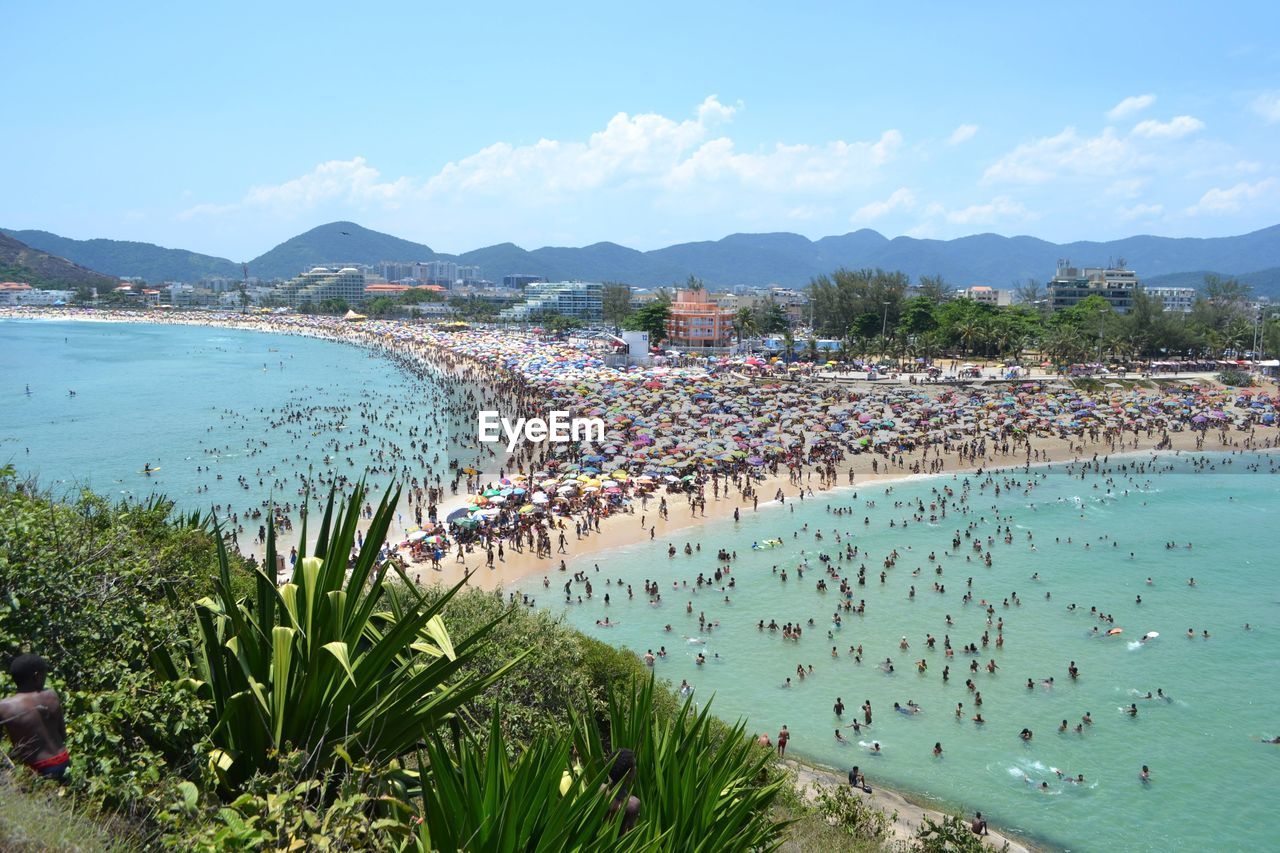 High angle view of sea against sky, recreio beach, rio de janeiro