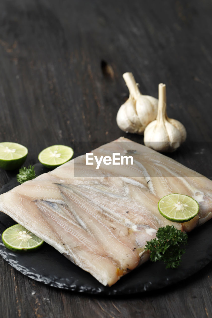 high angle view of food on cutting board