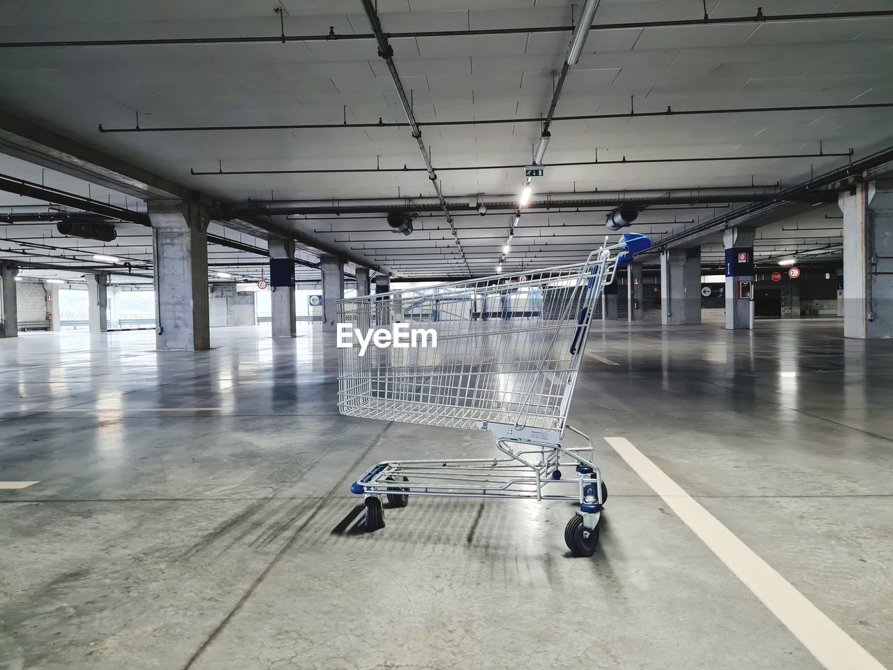 Shopping trolley in underground parking