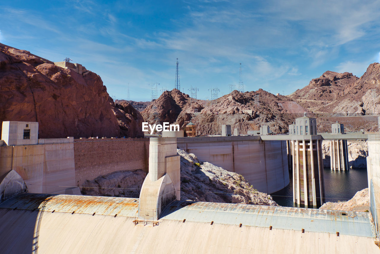 View of the hoover dam with intake towers, nevada, usa