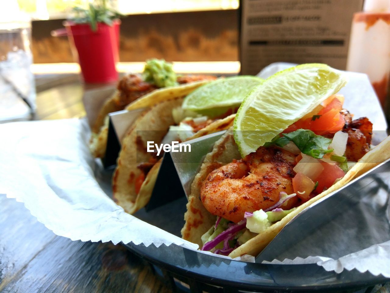 Close-up of food served in plate on table