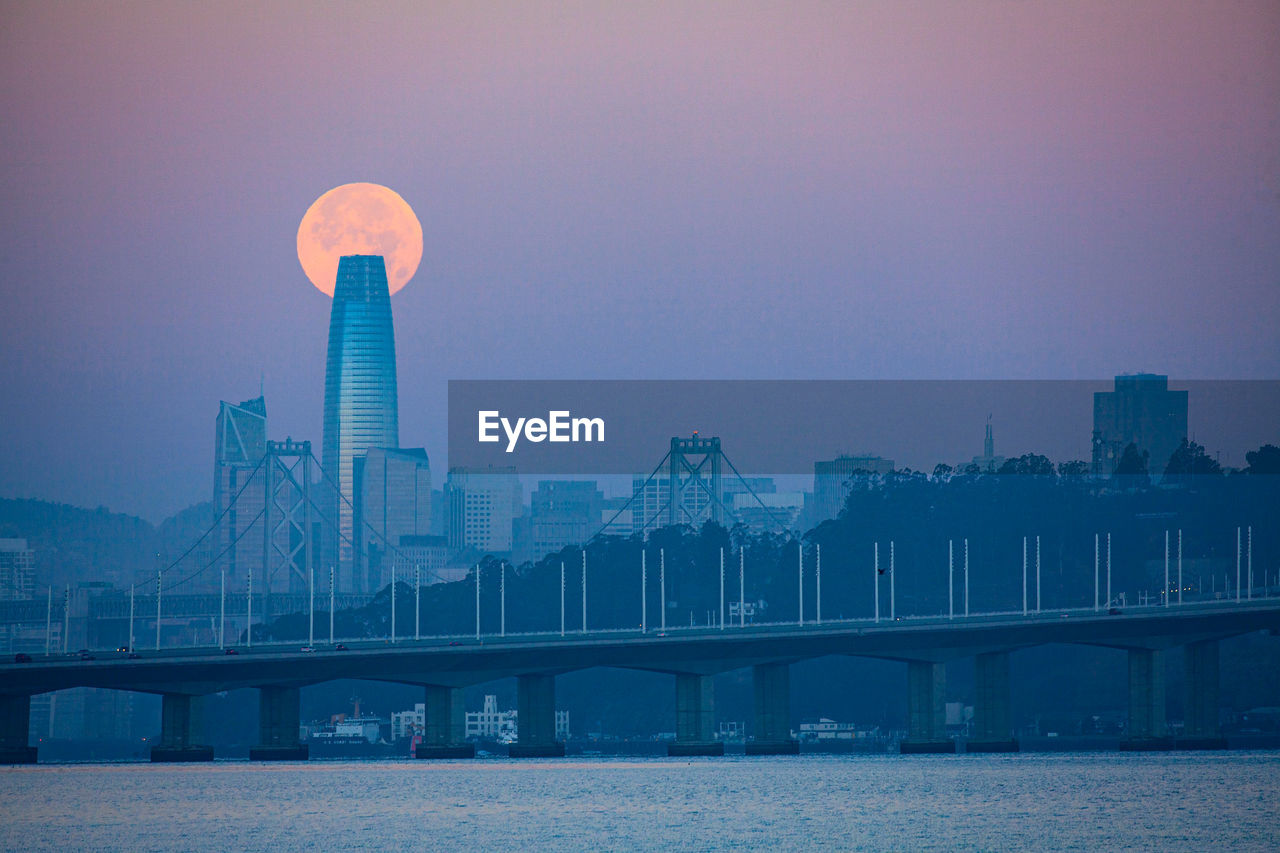 Moonset align with salesforce tower, san francisco, california