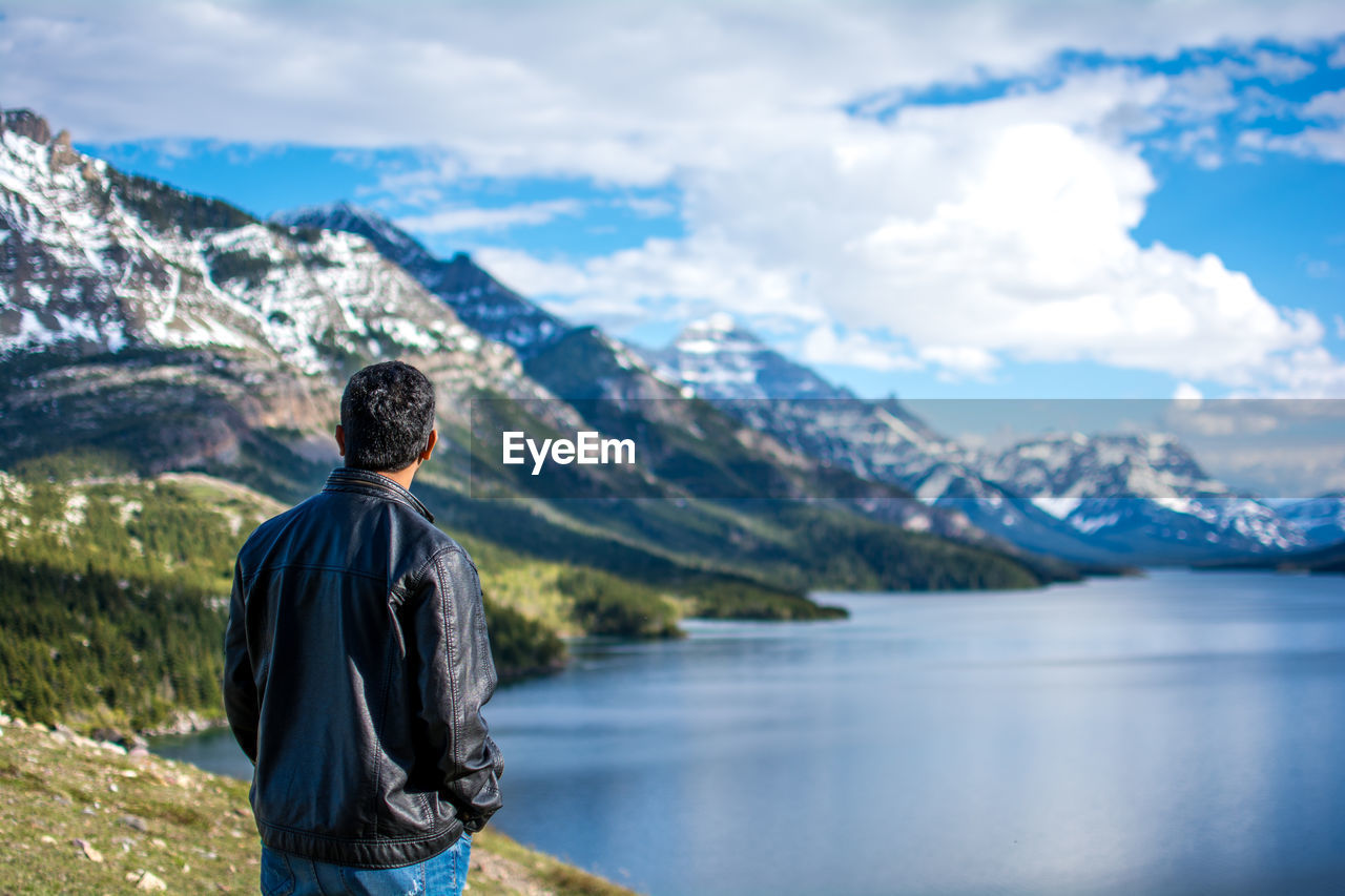 Rear view of man looking at view