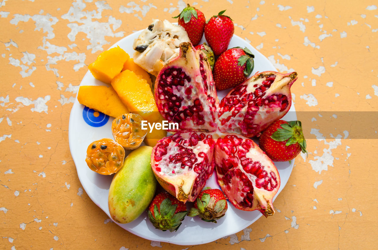 Directly above shot of fruits in plate