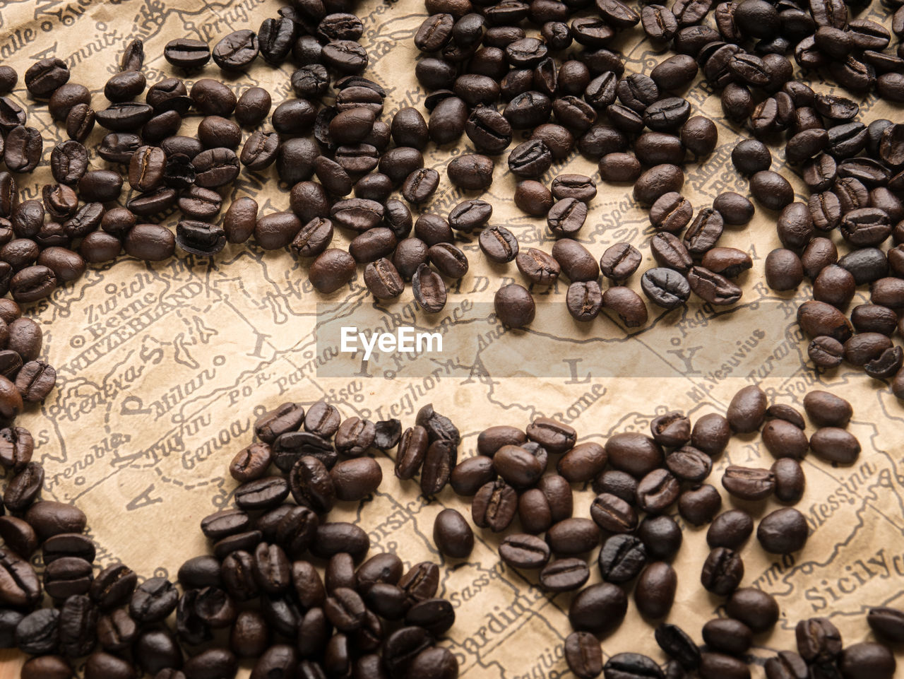 Close-up of coffee beans on table