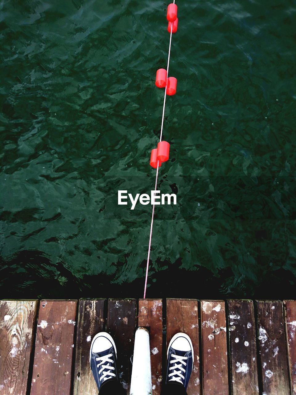 Low section of person on pier over sea