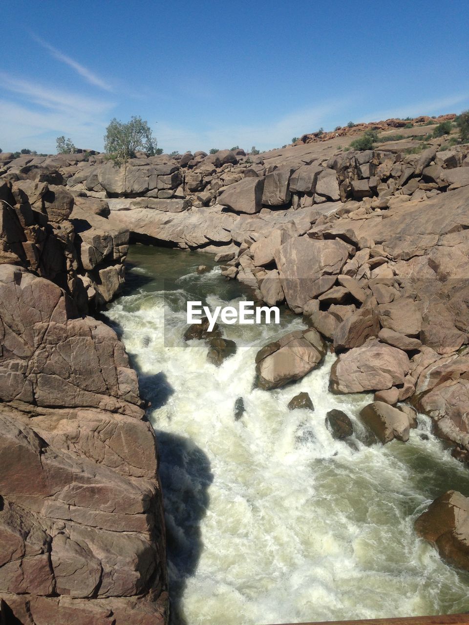 WATER FLOWING AGAINST CLEAR SKY