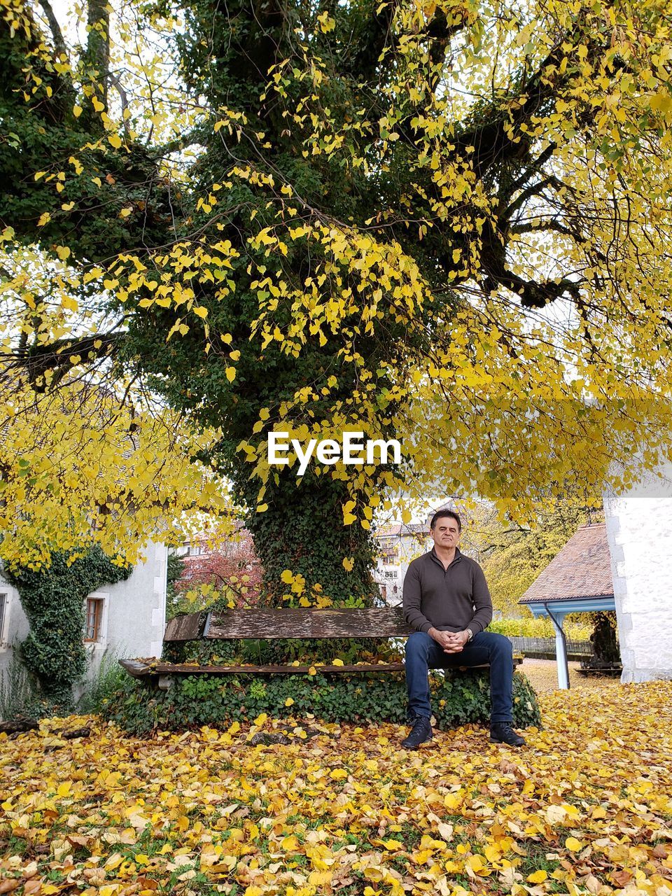 FULL LENGTH OF YOUNG MAN SITTING IN PARK