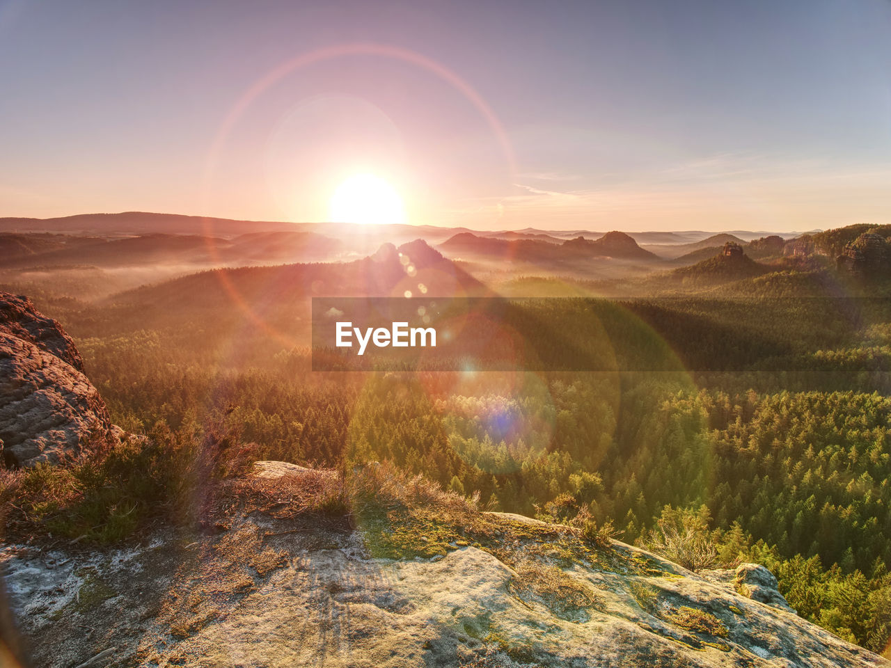 Mountain peak on colorful sky and landscape in the evening. mountain landscape at sunset. natur park