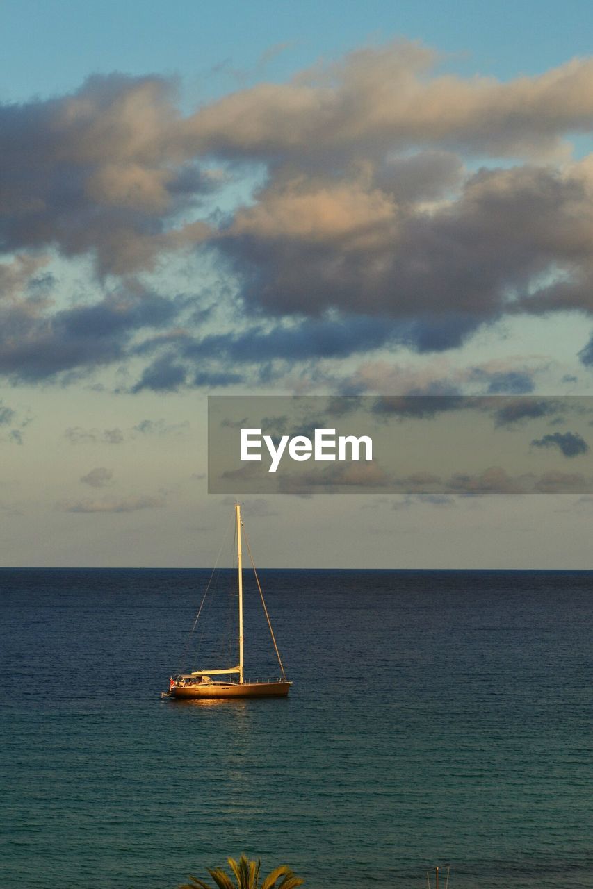 Sailboat sailing on sea against sky