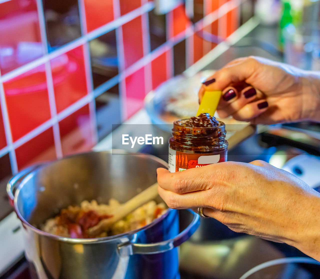 Close-up of person preparing food