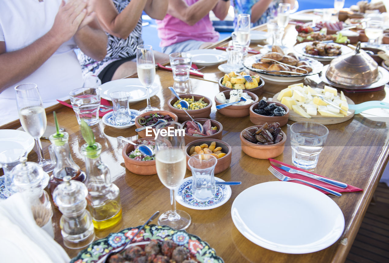 High angle view of various food on table