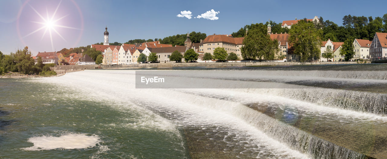 Panoramic view to city landsberg and river lech in bavaria