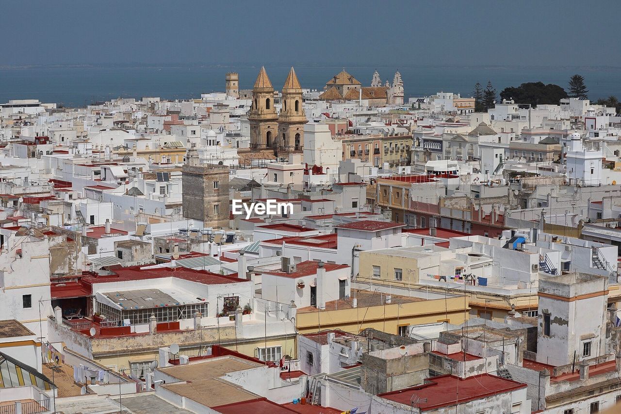 High angle view of townscape against sky