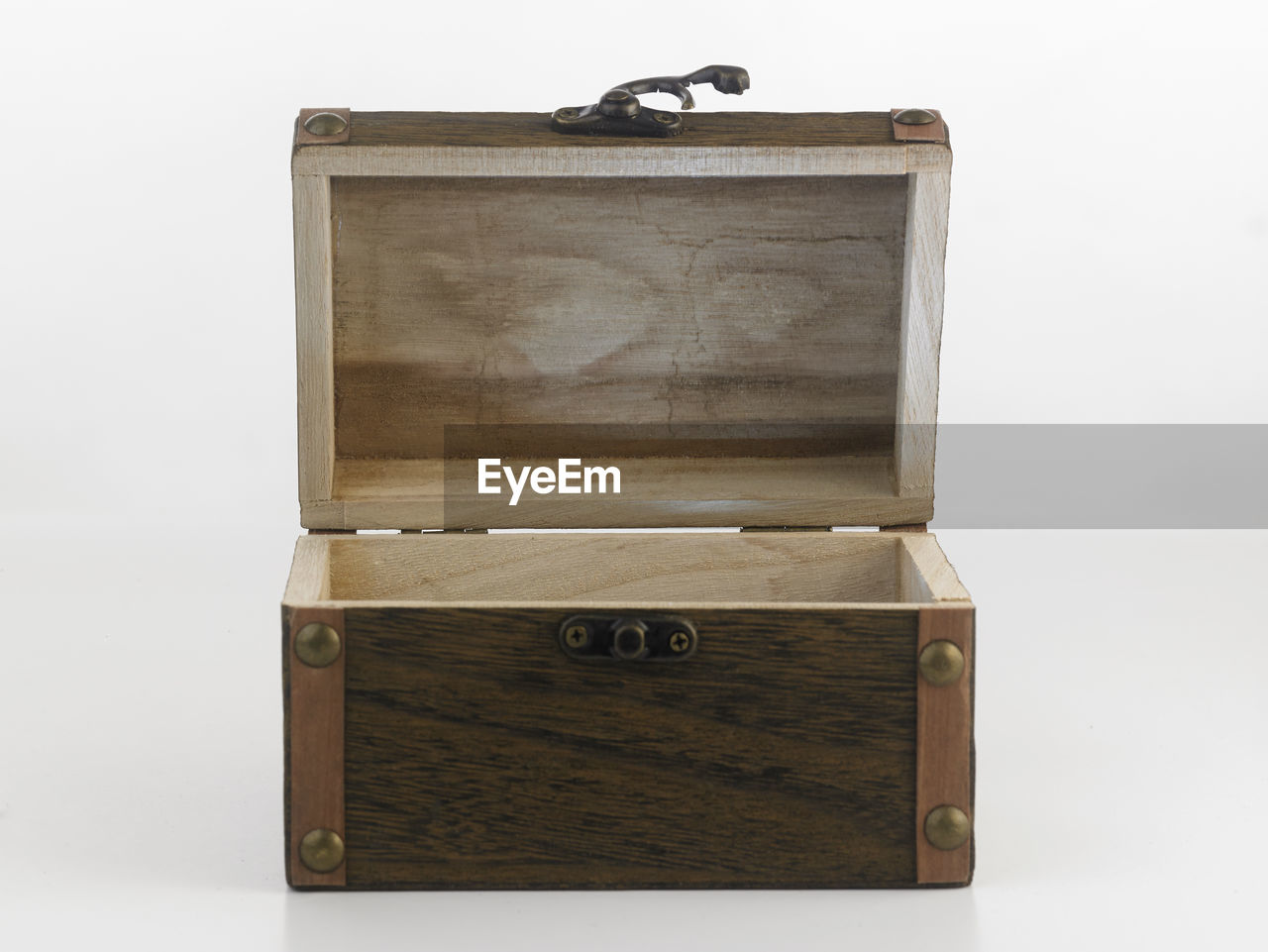 Close-up of wooden chest against white background