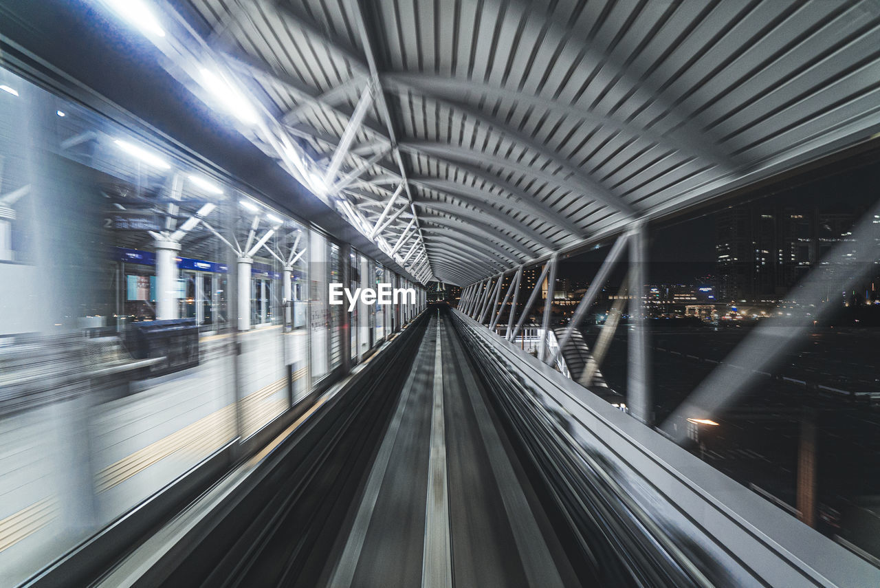 high angle view of illuminated escalator