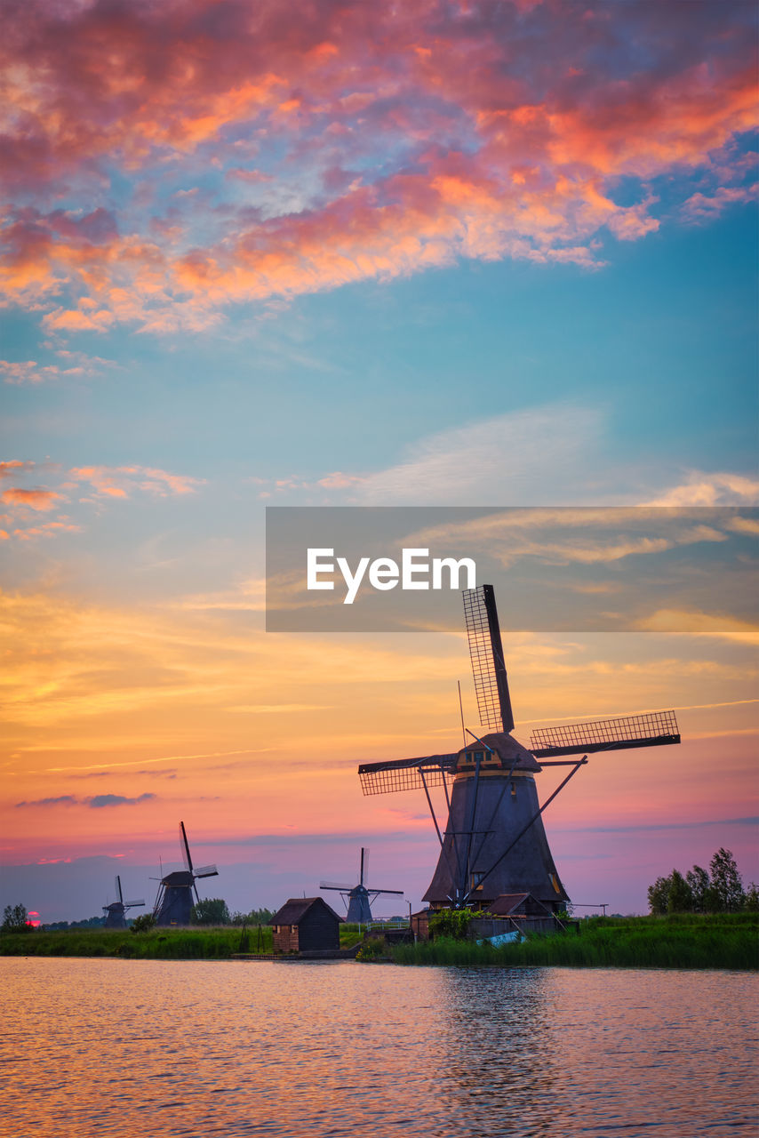 Windmills at kinderdijk in holland. netherlands