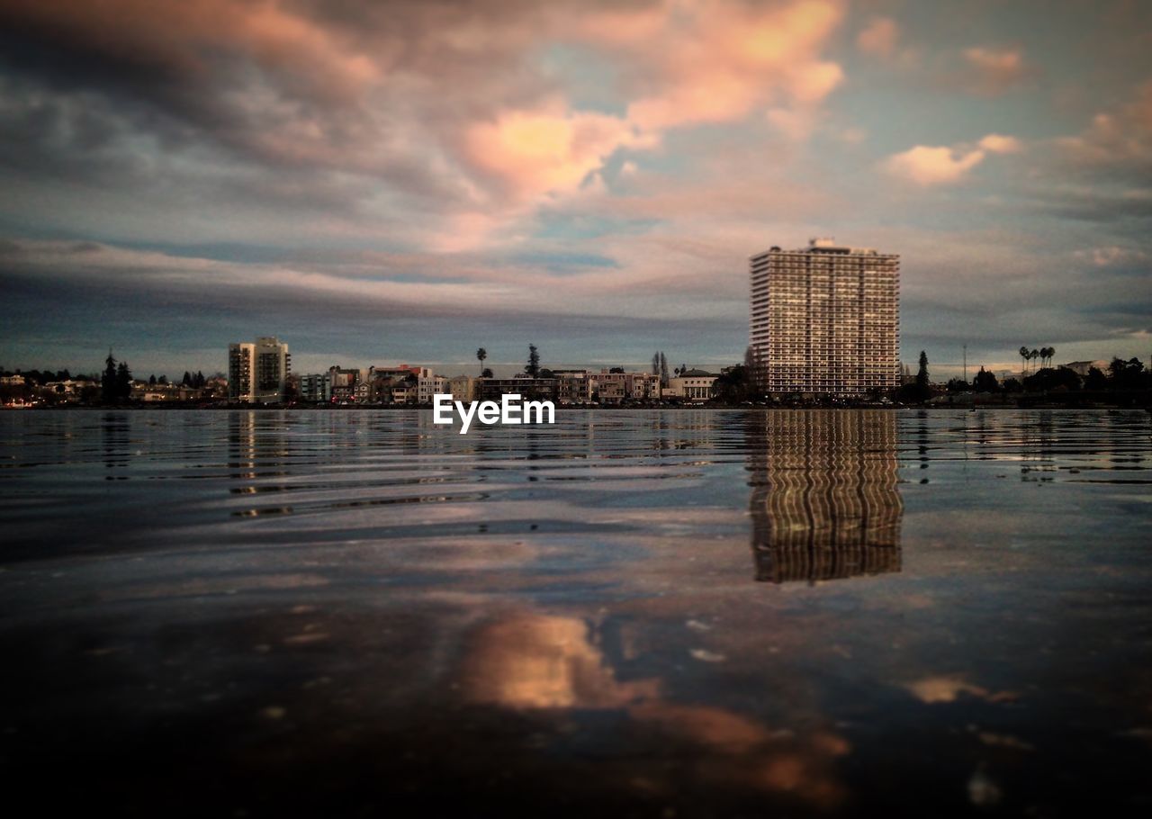 View of illuminated city at dusk