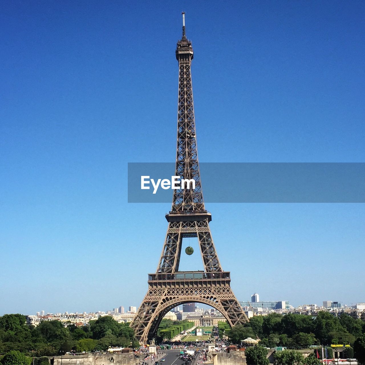 Eiffel tower against clear blue sky