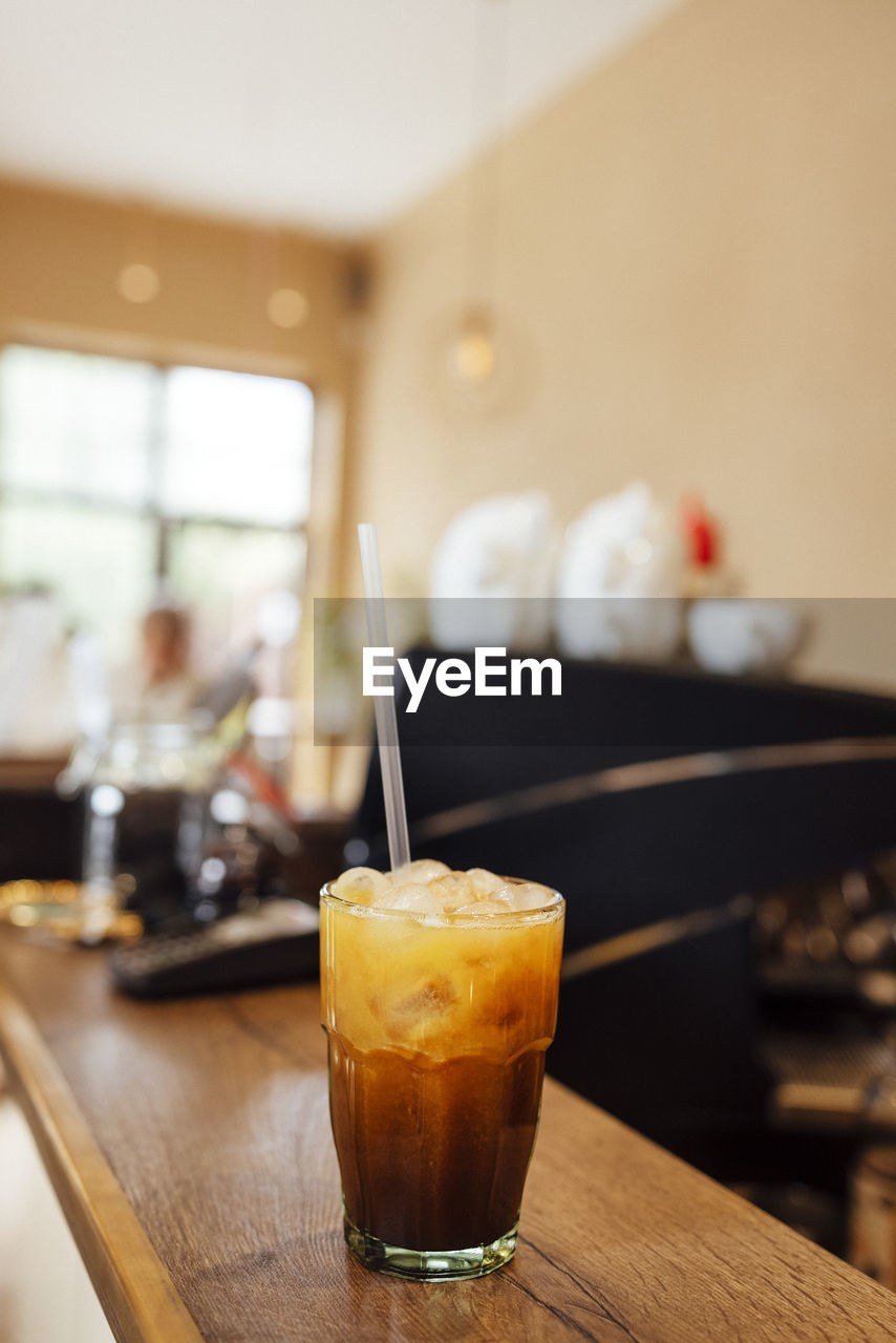 close-up of drink in glass on table