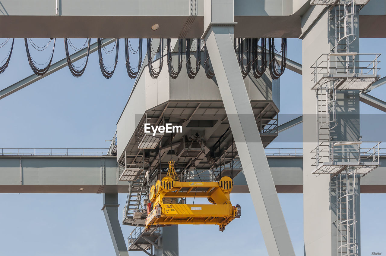 LOW ANGLE VIEW OF CRANE AT CONSTRUCTION SITE AGAINST SKY